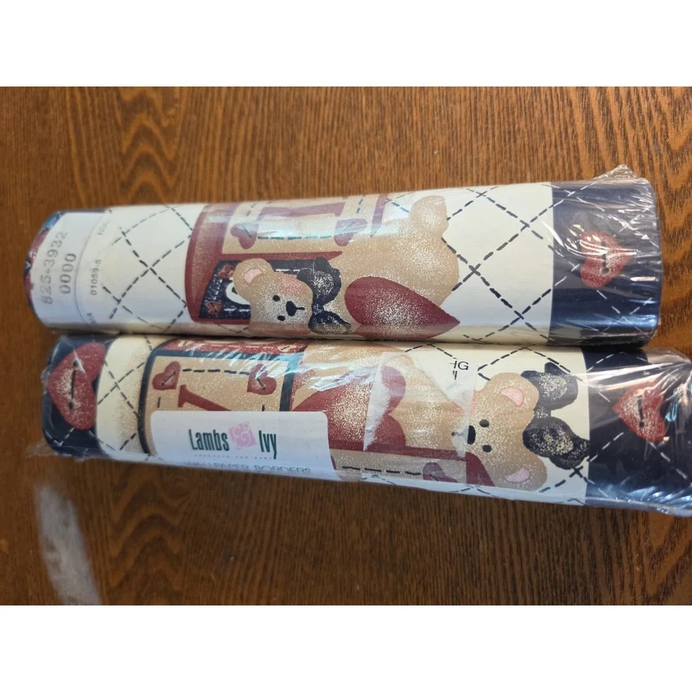 Vtg  Nos Lambs Ivy Bear Borde Wallpaper 2 Rolls︱10yd By 15 '